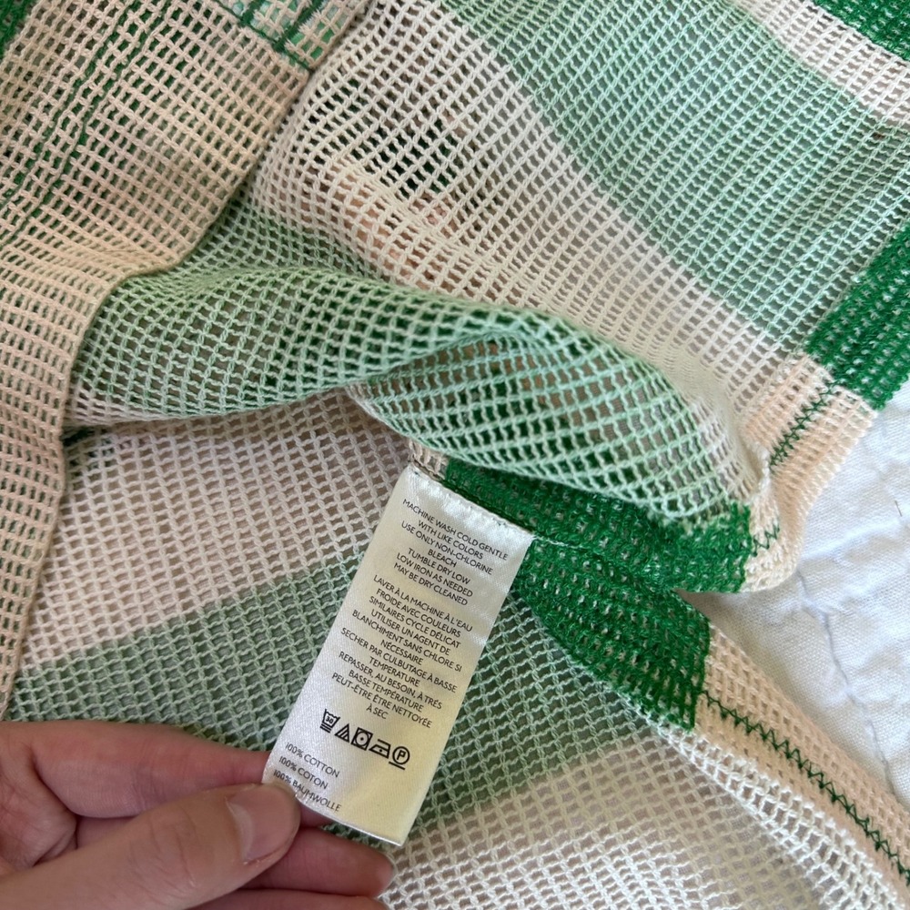We The Free Short Sleeve Button Down Shirt Green Cream Striped Mesh Small - Picture 3 of 4